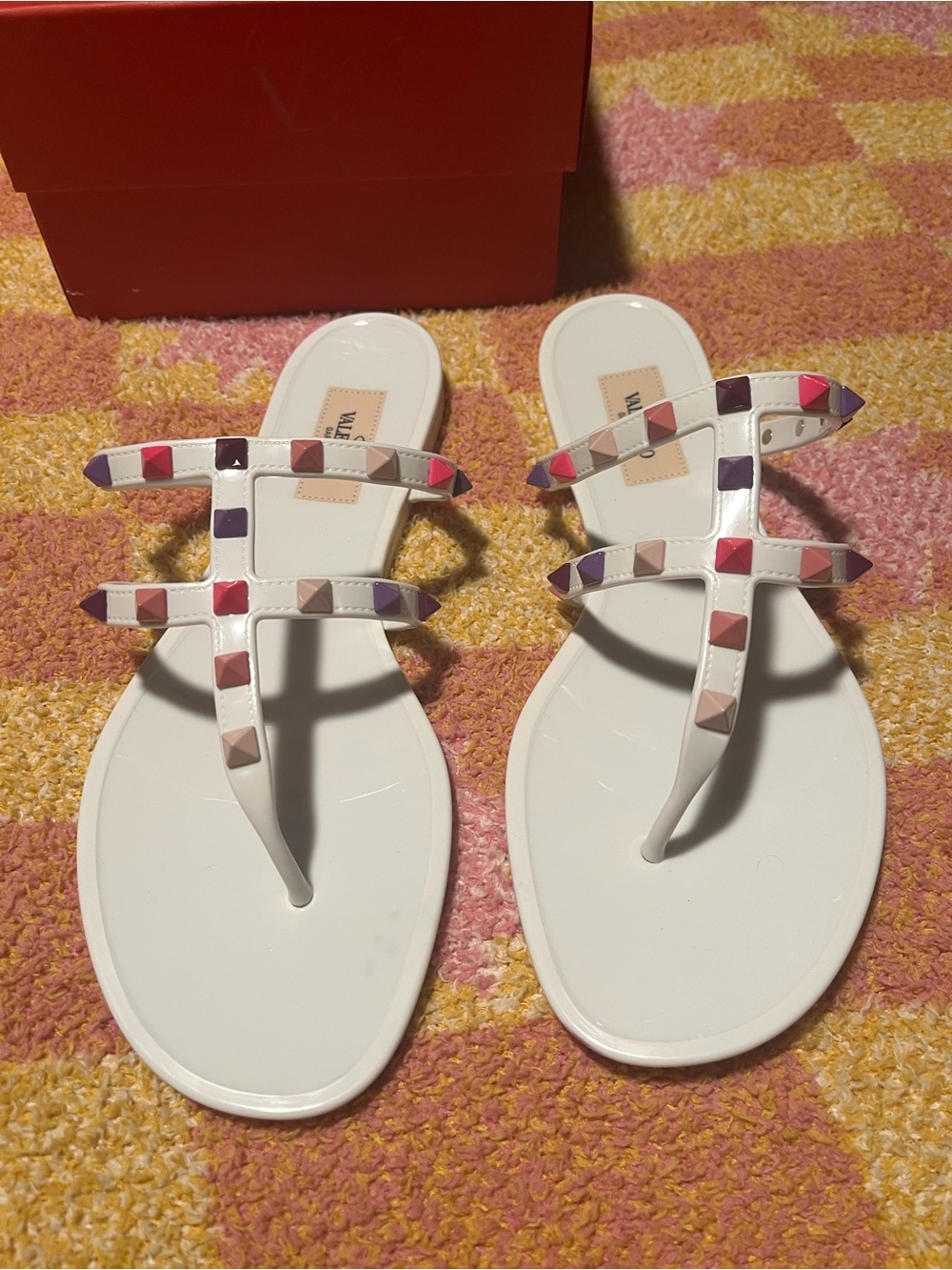 Valentino Garavani White RockStud Rubber Gladiator Sandals